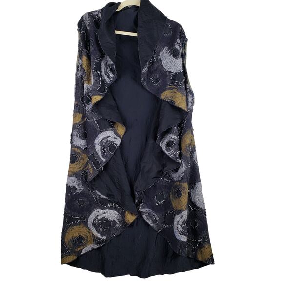 Women's One Size Open Front Lagenlook Vest Blue Celestial Moon Print Art To Wear - Picture 1 of 10